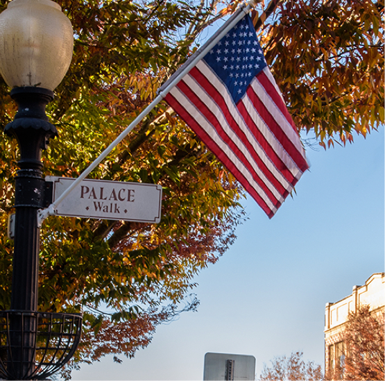 street light with american flag